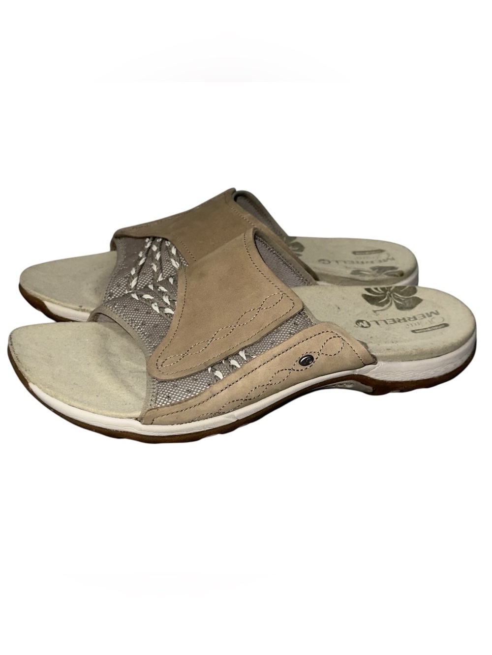 Merrell Womens Lilyfern Sandal Size 10 Tan Leather Slide Arch Support Casual